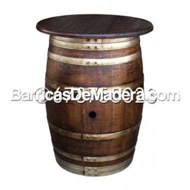 Barrica-mesa (con tapa) de 225 litros - Acabado: barniz nogal oscuro